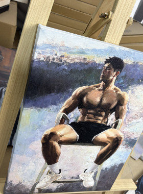 莫兰迪紫灰调人体装饰画健壮男士饱满肌肉体育健身工作室玄关壁画