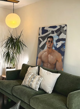 墨镜肌肉高清装饰画卧室挂画喷绘油画室内靠墙工作室男体艺术