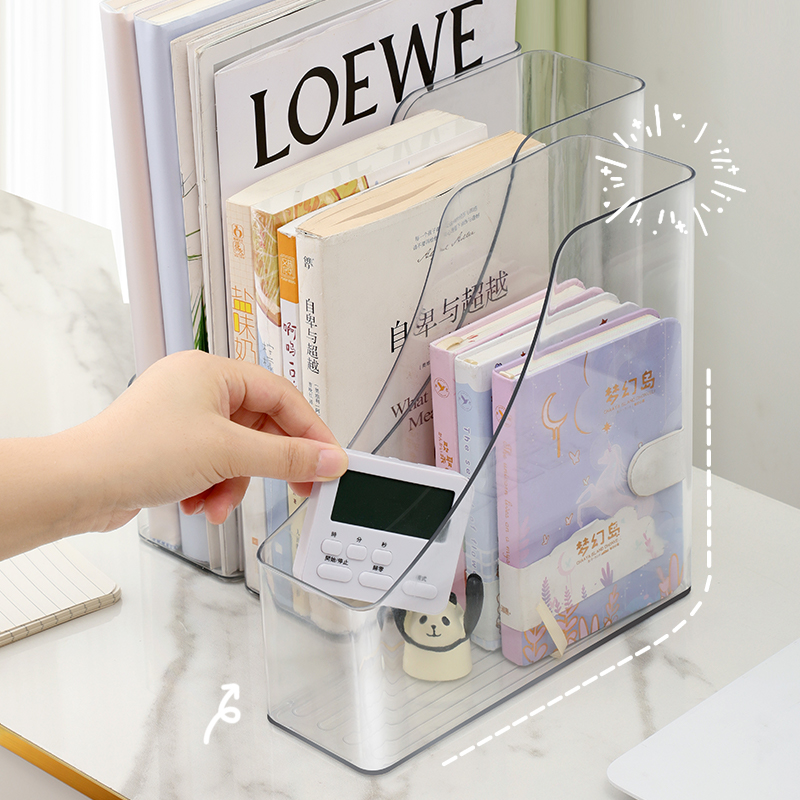 透明桌面书立架书桌亚克力文件收纳盒书架办公学生书本整理置物架 - 图1