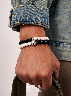 口力米大男士纯银黑玛瑙火道系