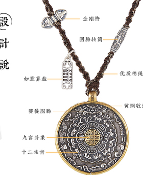 口力米大男925纯银八卦吊坠