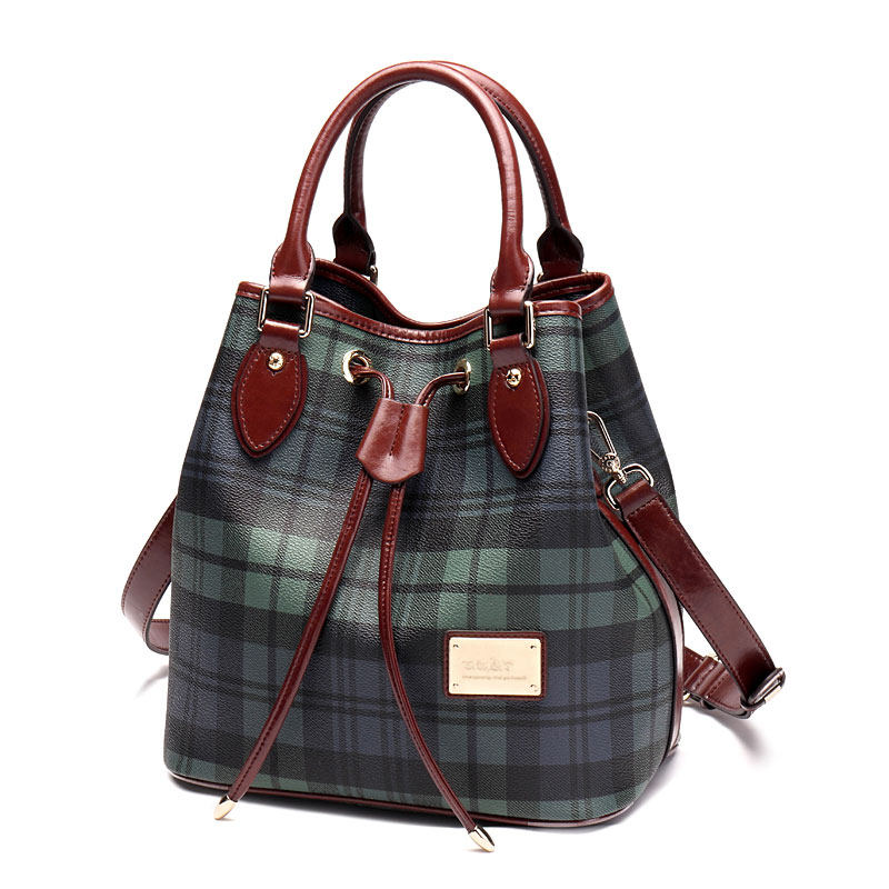 2020新款潮春季格纹简约百搭水桶包 法贝莎女士包袋