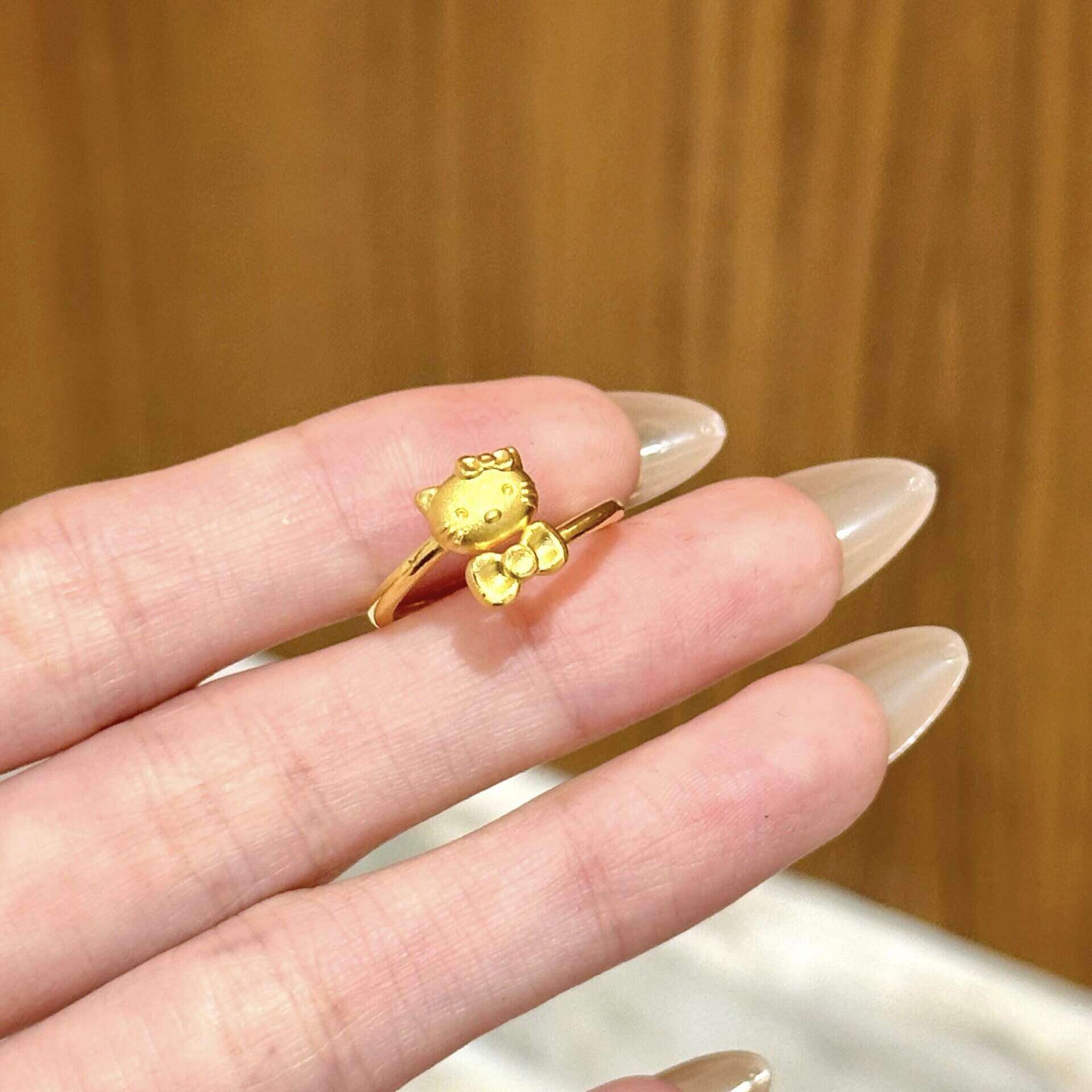 Tianjue Jewelry Hello Kitty kt cat gold ring Lucky cat opening adjustable 5G solid gold 999
