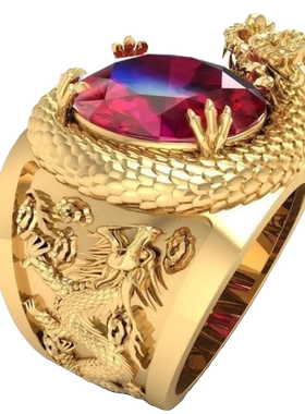 成熟男士雕刻盘龙浮雕立体指环