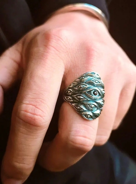 百目指环镶嵌红水钻指环个性美式