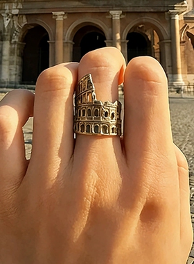 独特复古古罗马斗兽场戒指Vintage纪念日款开口可调节食指指环