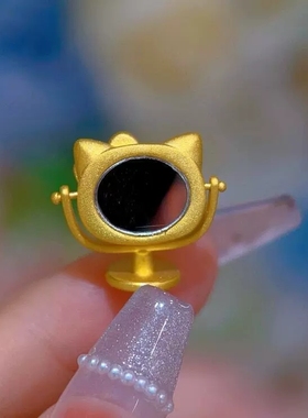 少女猫粉迷你小镜子金色Kitty可爱化妆镜凯蒂猫便携镜随身镜摆件
