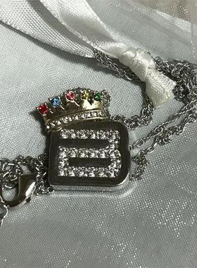 BIGBANG欧美风嘻哈B字母彩色水钻吊坠项链 应援周边潮人T恤项链