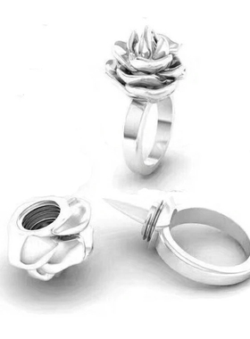 暗黑哥特系玫瑰花戒指 潮女旋转带刺防身自卫戒子指环护身手饰