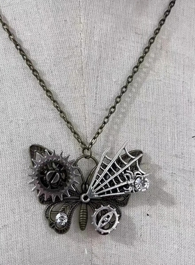 哥特蒸汽朋克机械蝴蝶项链