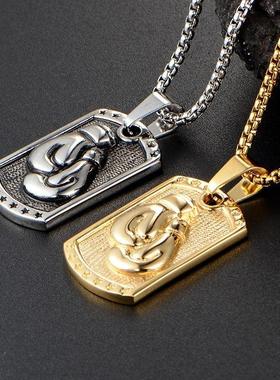 美式简约拳击手套摇滚项链 小众百搭个性拳击挂坠链子男潮人项链