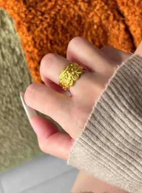「瑞兽呈祥」金色醒狮瑞兽戒指国潮轻奢风转运霸气男尾戒指环