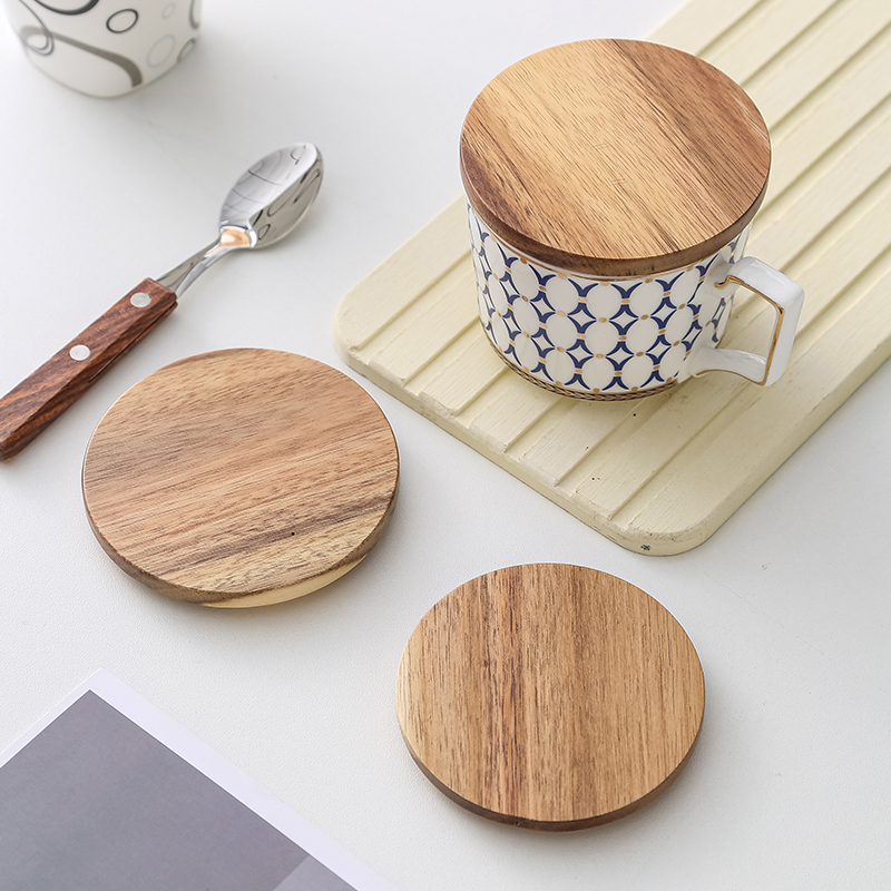 相思木圆形通用杯盖木质马克杯陶瓷玻璃杯盖天然环保杯盖一体成型 - 图0