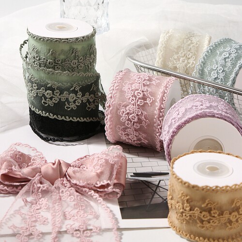 复古发饰花边蕾丝刺绣丝带发饰服装家居DIY蝴蝶结波浪边绣花织带 - 图3