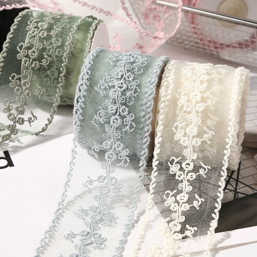 复古发饰花边蕾丝刺绣丝带发饰服装家居DIY蝴蝶结波浪边绣花织带 - 图1