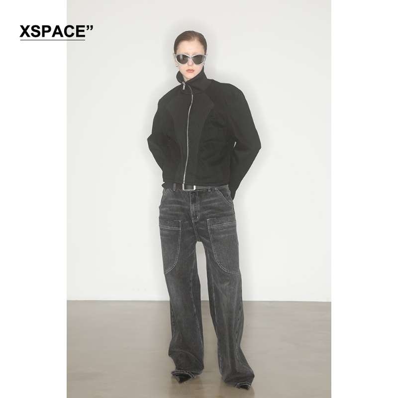 【XSPACE】AXYPAGES 23FW 定制水洗黑灰色阔形口袋直筒牛仔长裤 - 图3