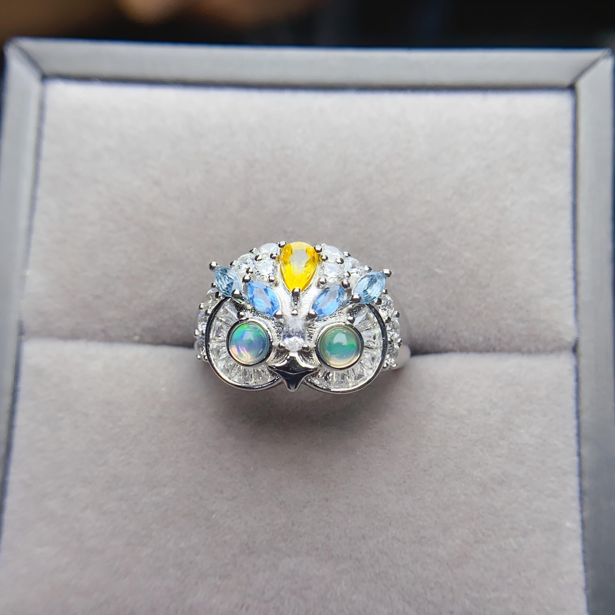Natural Opal Owl Ring