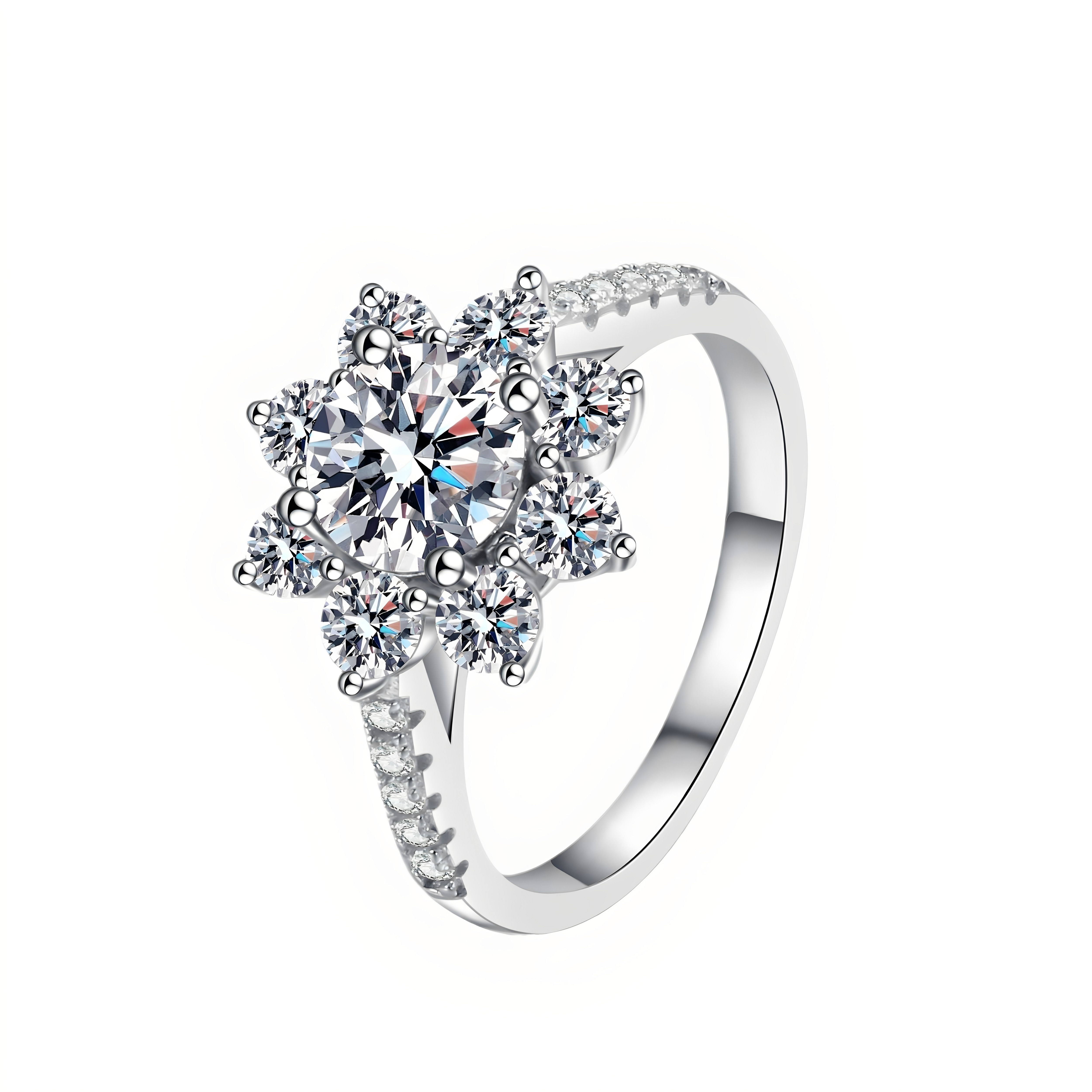 Moissanite Diamond Ring S925 Silver Women's Wedding Ring Sunflower
