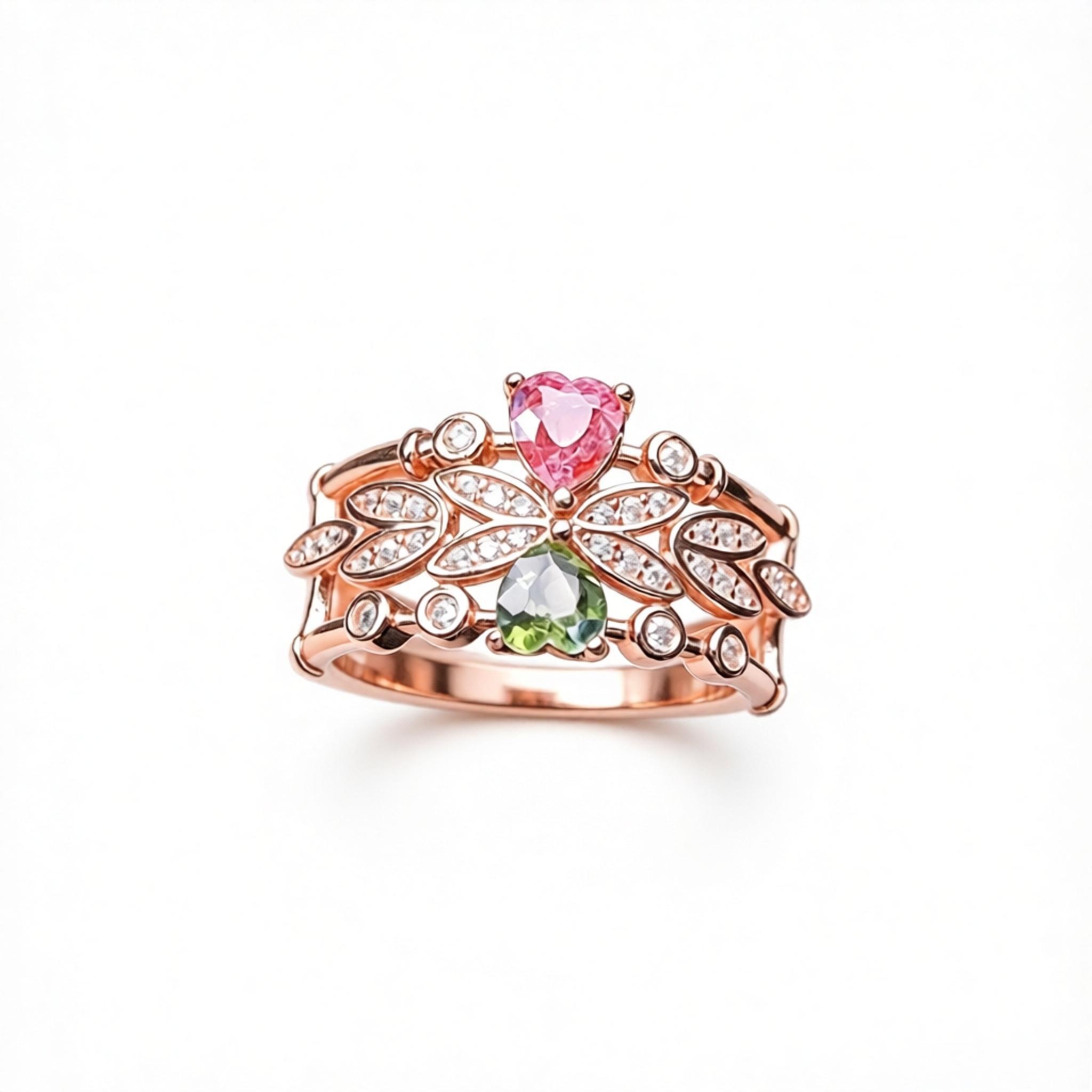 Natural Colorful Candy Tourmaline Women's Ring Sweet Flowers