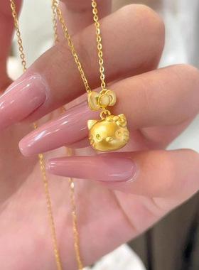 越南沙金蝴蝶结凯蒂猫吊坠项链黄金色helloKitty猫挂坠甜美锁骨链
