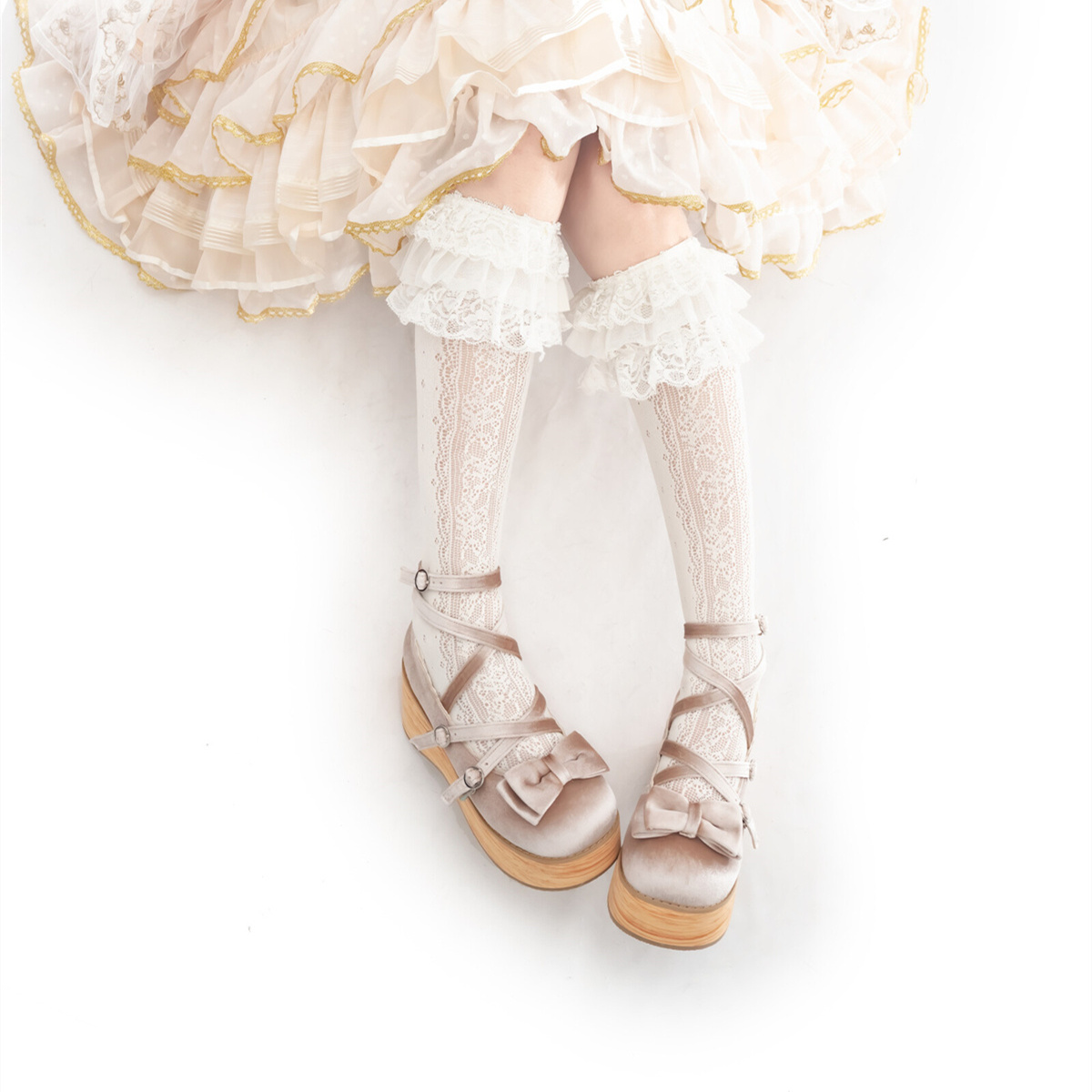 定金丨松糕塔塔丝绒SP丨摩多modo原创Lolita蝴蝶结圆头厚底松糕鞋 - 图2