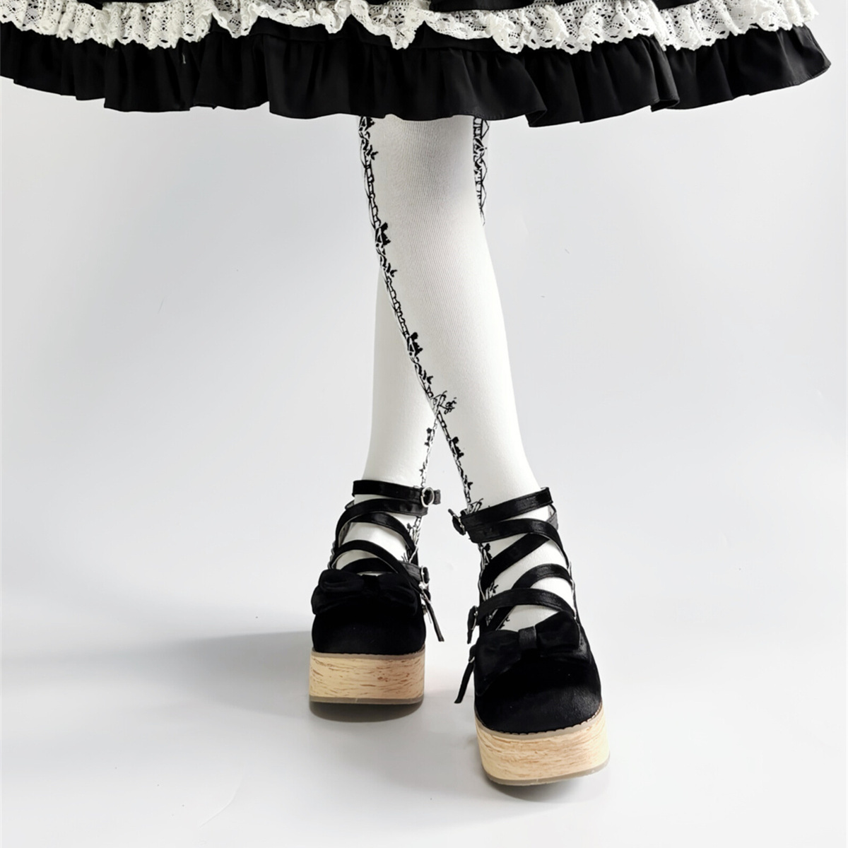 定金丨松糕塔塔丝绒SP丨摩多modo原创Lolita蝴蝶结圆头厚底松糕鞋 - 图1