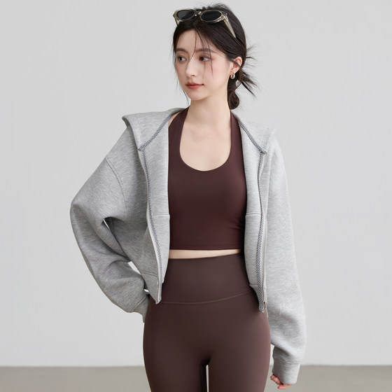 VOJ Yoga Wear Jacket American Solid Color Loose Hooded