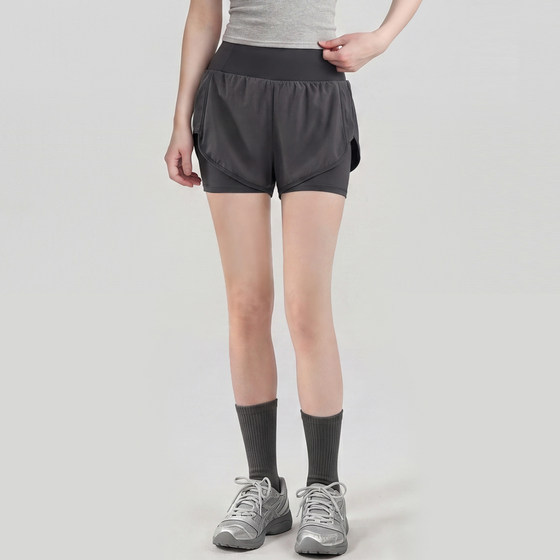 VOJ yoga pants women's summer training three-point pants anti-exposure fake two-piece sports shorts loose running fitness pants