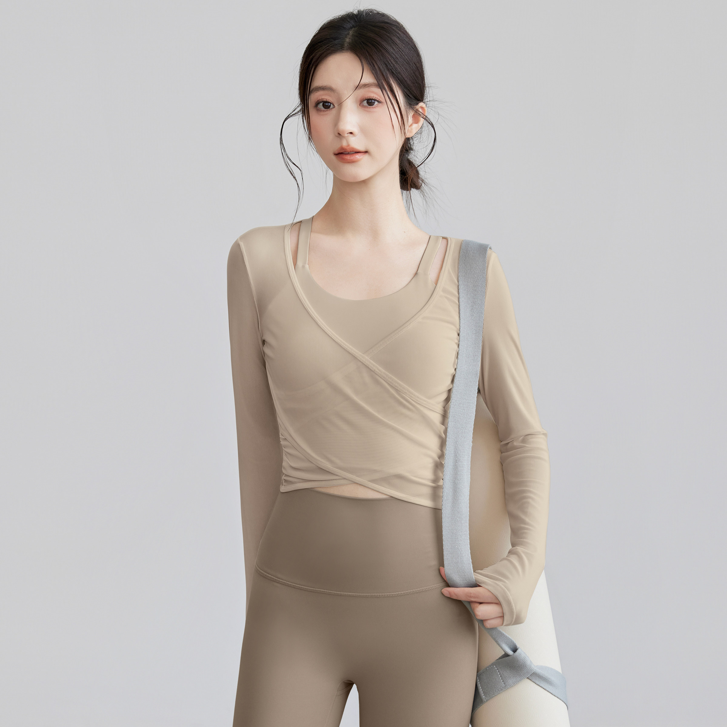 VOJ瑜伽服运动上衣网纱罩衫时尚长袖速干跑步训练健身套装普拉提,淘宝优惠券,粉丝福利购,淘宝优惠卷