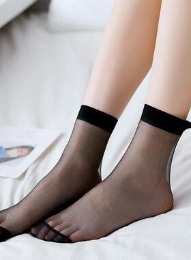 丝袜女薄款短款防勾丝袜子女士黑肉色耐磨钢中筒夏款水晶棉底夏季