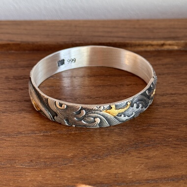 千凤银足银999山海经飞鳐鱼手镯