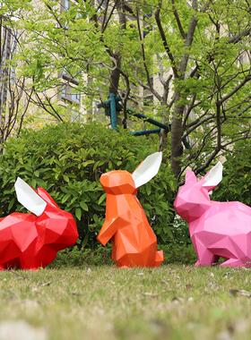 玻璃钢卡通抽象几何兔子雕塑景区商场美陈售楼部园林景观装饰摆件