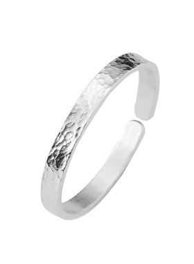 999足银锤纹手镯男女手工定制刻字光面锤点开口足银古法情侣手镯