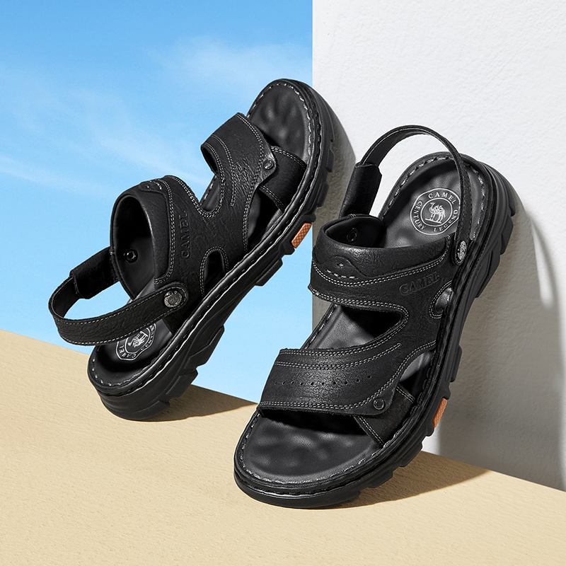 骆驼2024年夏季凉拖耐磨防滑透气舒适凉鞋男爸爸真皮商务沙滩鞋