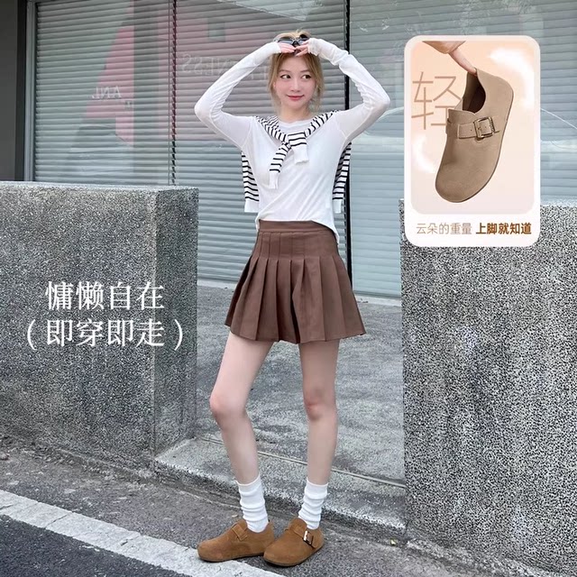 ເກີບຜູ້ຍິງ Camel 2025 Spring Casual Retro Baotou Birkenstock Shoes Women's Retro Shoes Flat Round Toe Shoes