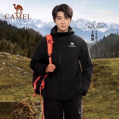 骆驼三合一红色冲锋衣男鹅绒内胆户外硬壳登山服连帽外套羽绒服女