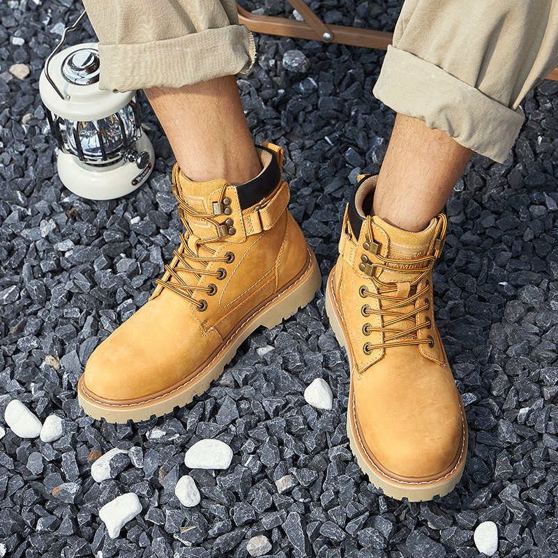 骆驼大黄秋季高帮户外休闲加绒男鞋 骆驼服饰时装靴