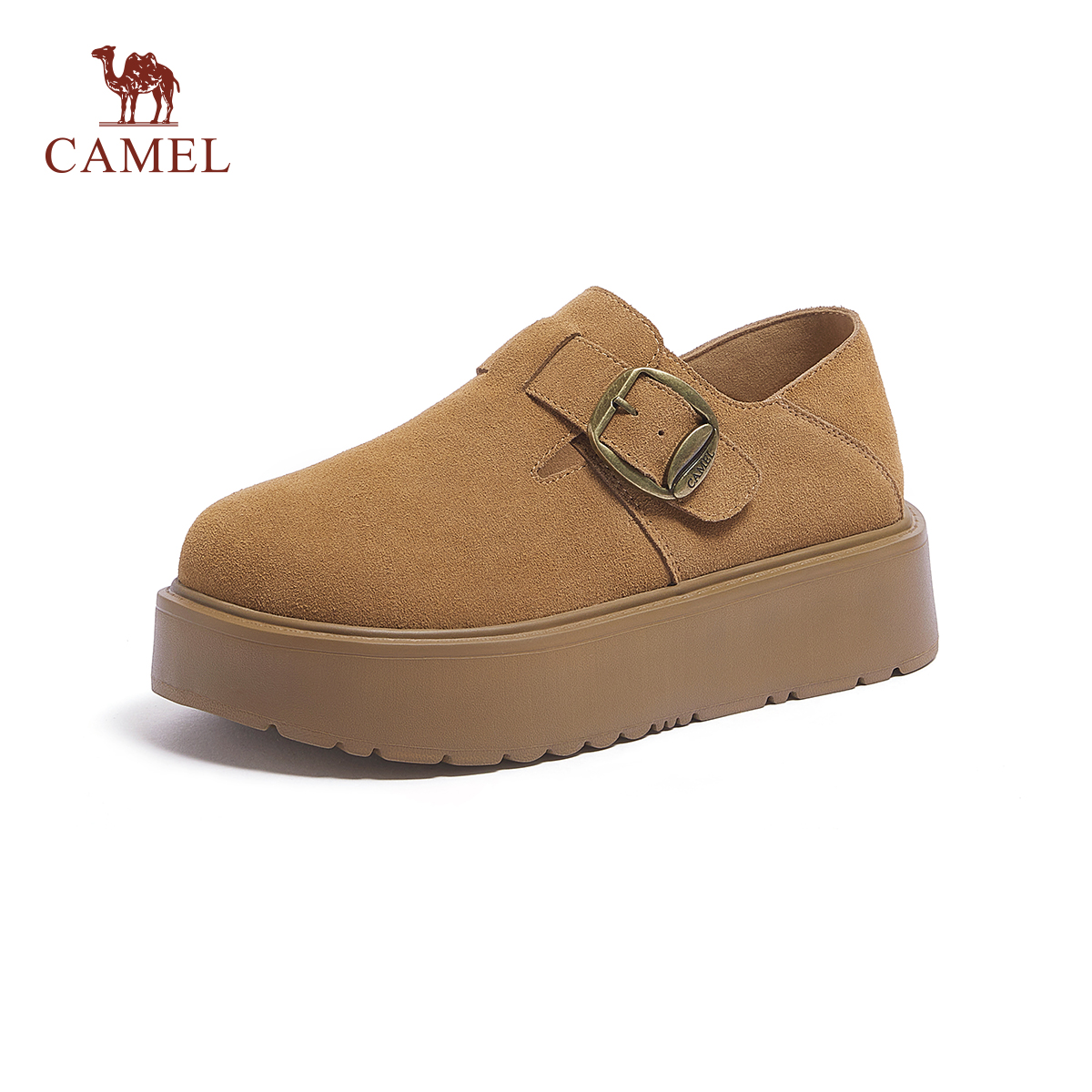 骆驼女鞋2025秋冬新款圆头厚底勃肯鞋女超柔休闲鞋袋鼠鞋 - 图0