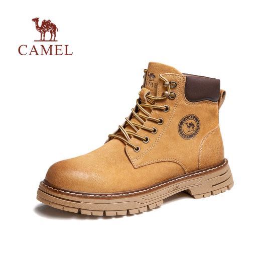 王俊凯同款骆驼马丁靴男秋冬季高帮保暖大黄靴情侣真皮户外工装靴