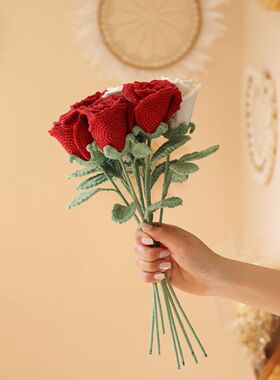 手工DIY编织酒杯玫瑰毛线花束材料包自制仿真永生花送女朋友礼物