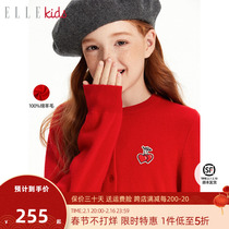 ELLEkidschildren Fast-style classic New Years all wool red sweatshirt cardiovert girls autumn winter stitch blouses blouse