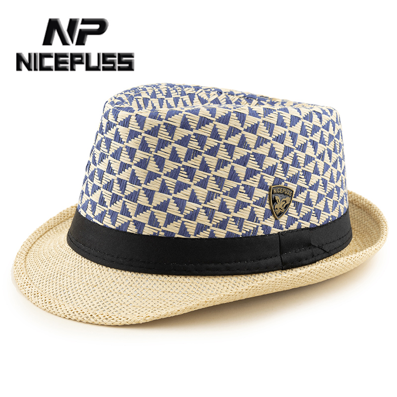 nicepuss旗舰店NP帽子男潮夏季透气遮阳帽防晒草编时尚爵士帽女英伦风小清新草帽0
