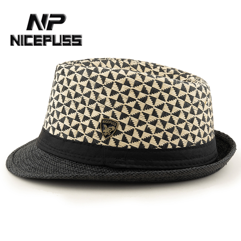nicepuss旗舰店NP帽子男潮夏季透气遮阳帽防晒草编时尚爵士帽女英伦风小清新草帽1