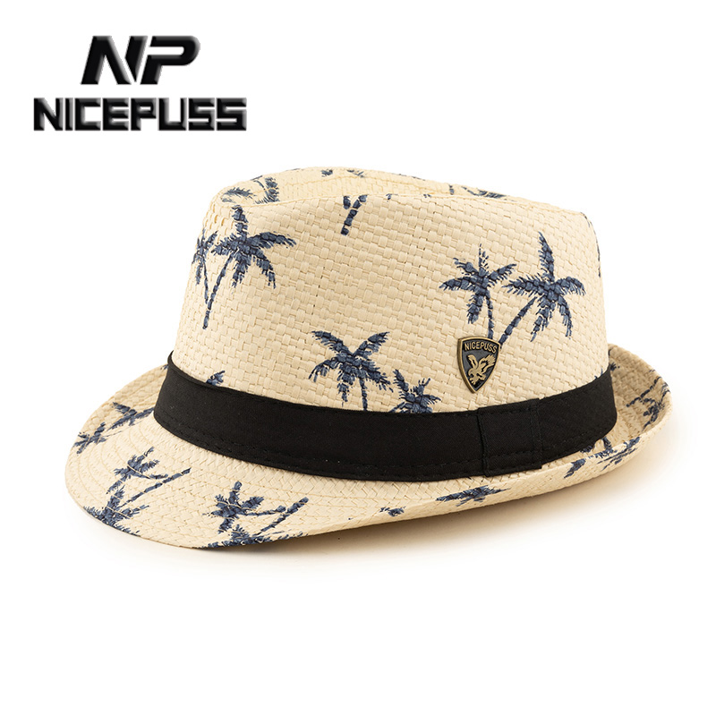 nicepuss旗舰店小头围帽子男潮夏季透气儿童遮阳帽防晒爵士帽女英伦风小清新草帽0