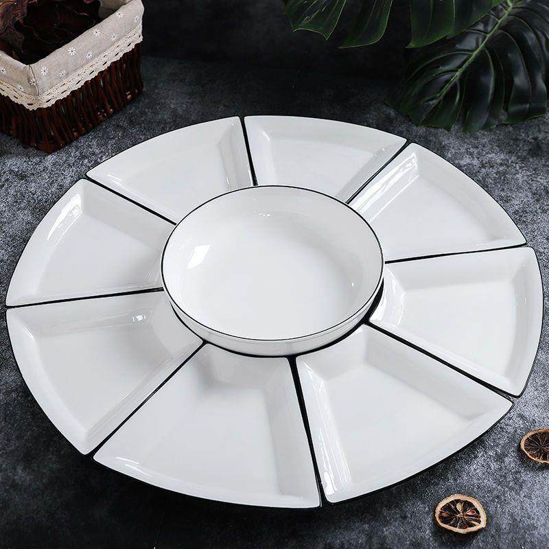 抖音网红菜盘子家用陶瓷圆桌团圆套装拼盘餐具组合聚餐扇形盘,淘宝优惠券,粉丝福利购,淘宝优惠卷