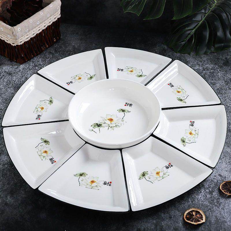 抖音网红菜盘子家用陶瓷圆桌团圆套装拼盘餐具组合聚餐扇形盘,淘宝优惠券,粉丝福利购,淘宝优惠卷