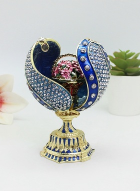 外贸出口俄罗斯纽纹满钻花篮蛋创意装饰摆件珐琅彩合金工艺礼品