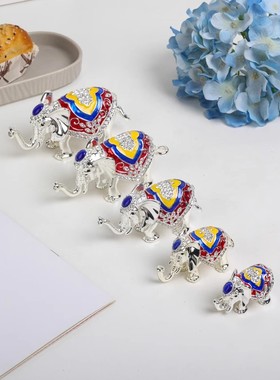 东南亚泰国旅游景区纪念品珐琅彩合金工艺品五套象创意装饰摆件