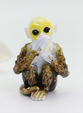 珐琅彩卡通生肖猴装饰桌面摆件合金首饰盒三不猴创意家居小摆件