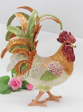 轻奢镶钻大公鸡珐琅彩人工手绘招财风水合金工艺品创意家居摆件